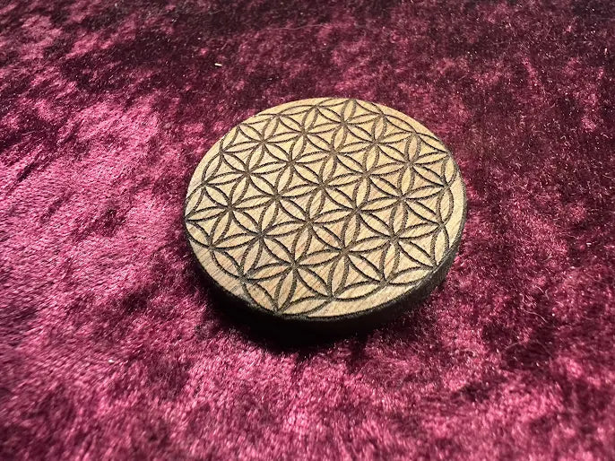 Flower of Life circular pin in Royal Caribbean Chechen hardwood